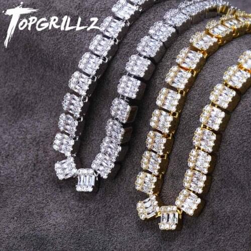 TOPGRILLZ 10mm Mens Jewelry Tennis Necklace Gold Silver Color Iced Out Cubic Zirconia Bling Hip Hop Jewelry Necklaces Gifts