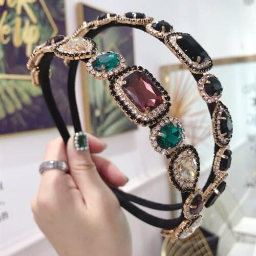 2020 Vintage Colorful Rhinestone Jewel Hairband Women Headband Hair Bands Clips Hoop For Accessories Girls Haarband