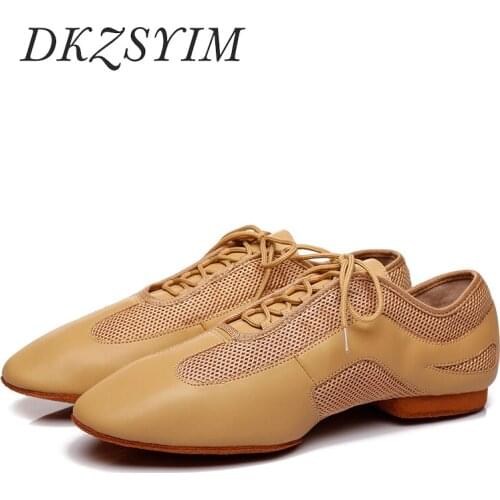 DKZSYIM Latin/Jazz Dance Shoes Men/Women Leather+Mesh Ballroom Dance Shoes Lace-UP Soft Soles Dancing Shoes Close Toes Wholesale