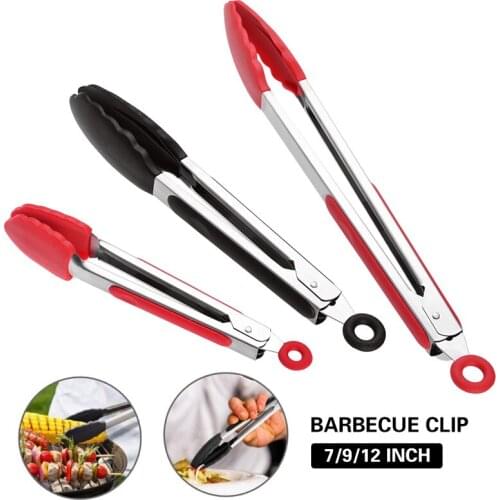 Silicone BBQ Grilling Tong Kitchen Cooking Salad Bread Serving Tong Non-Stick Barbecue Clip Clamp Stainless Steel Tools Gadgets