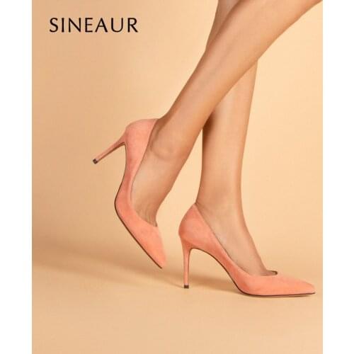 SINEAUR Women Shoes 2021 Fashion Super High-heel Pumps Thin Heels PU Pointed Toe Woman Office Ladies Dress Plus Size 35-45
