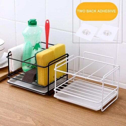 Sink Drain Rack Sponge Rag Steel Ball Drain Basket Kitchen Bathroom Toilet Organizer Shelves Soap Brush Drain Rack with Tray