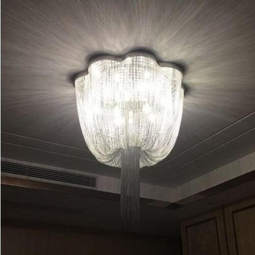 Post-modern luxury tassels aluminum chain ceiling lamp living room bedroom stainless steel chain crystal chandeliers led lamps