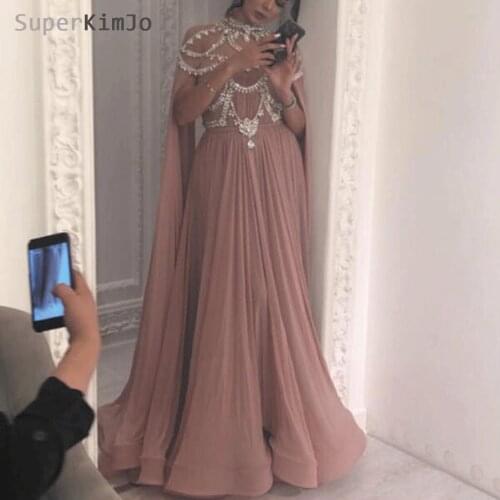 SuperKimJo Pregnant Prom Dresses 2019 Chiffon Beaded Crystal Prom Gown Plus Size Formal Dress Vestido De Festa