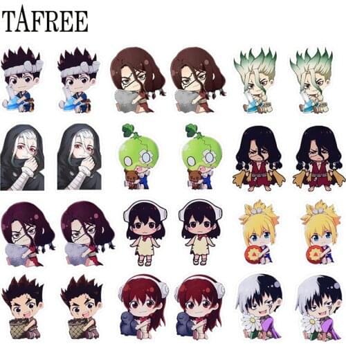 TAFREE New Fashion Anime Dr.Stone Art Earrings Resin Handmade Revive Human Civilization Characters Trendy Femme Clip Jewelry