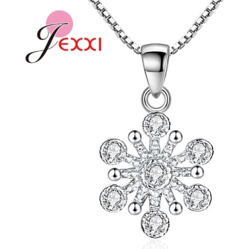 High End Sparkling Crystal Necklace 925 Silver and AAAAA Cubic Zirconia Snowflake Christmas Gift Jewelry Choker for Women Girls