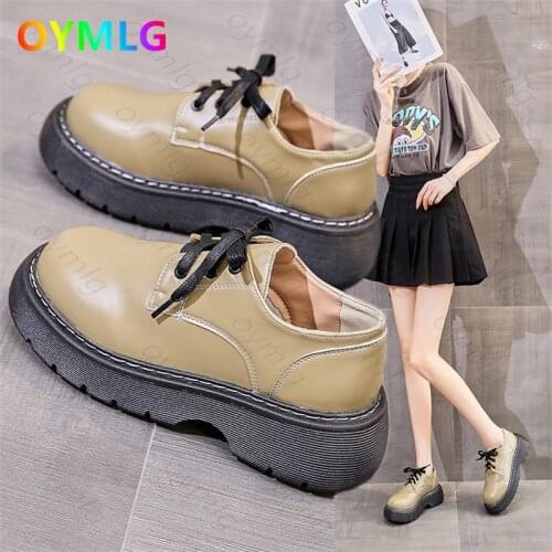 Womens shoes casual thick-soled white shoes 2021 new single shoe lace-up retro small leather shoes platform shoes