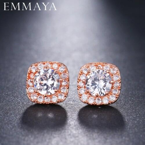 EMMAYA Classic Design Rose Gold Color Square CZ Cubic Zirconia Wedding Stud Earrings for Women