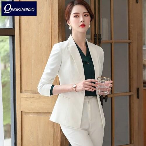 Women White Blazer And Pant Or Skirt 2 Pieces Set High Quality Ladies Work Office Wear