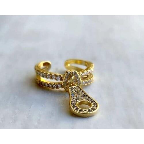 10PCS, Cubic Zircon Zipper Rings For Women Adjustable Size CZ Pave Finger Ring Fashion Gold Jewelry