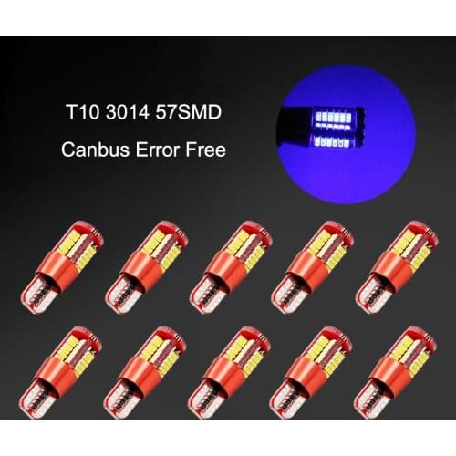 10Pcs Blue T10 12V W5W 3014 57SMD LED Canbus Error Free Car Bulbs For 192 168 194 2825 Side Marker Lights Interior Lights