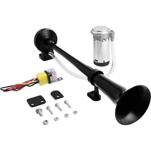 12V 150Db Air Horn Kit,18 Inches Single Trumpet Train Air Horn with Compressor for Car Vehicle Truck Train Boat Black