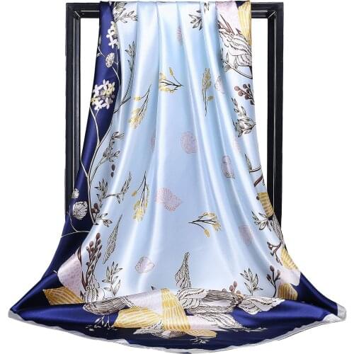 2021 Summer Floral Print Sunscreen Silk Satin Hijab Scarf For Women Square Shawls and Wraps Female 90X90CM Neckerchief Scarves