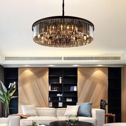 2021 Newest Design Big Black Round Luxury Ssfour Pendant Lamp Restaurant Living Room Classic Crystal Chandeliers Ceiling