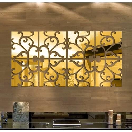 32pcs/set 3D Mirror Wall Stickers Acrylic Modern Silver Golden Home Decoration Wall Decor Mirror Stickers DIY Poster Sticker