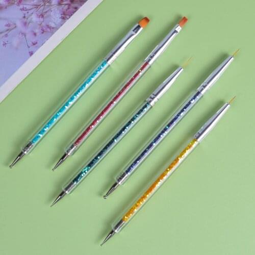 5Pcs Nail Art Liner Brush Nail Art Point Drill Drawing Brush Pen Nail Dotting Pen Double Ended Nail Liner Pen