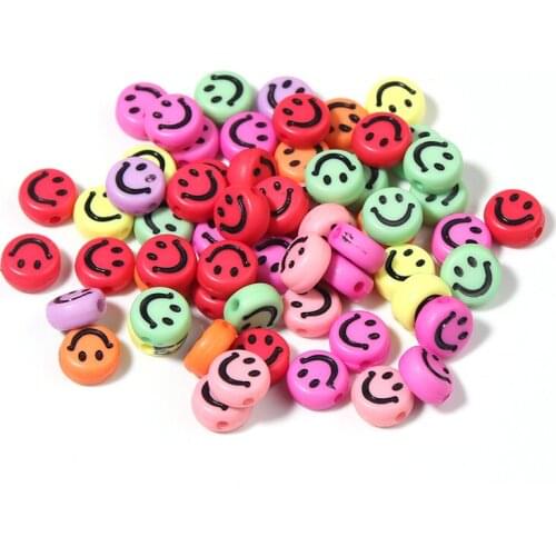 100Pcs/Lot 7mm Acrylic Smile Face Beads Flat Mix Color For Jewelry Making DIY Bracelet Necklace