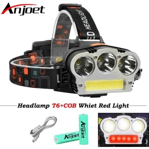 Anjoet XML-T6x3+COB LED Headlamp Hunting Red light Fishing headlight LED Flashlight outdoors Tent Camping portable lamp lantern