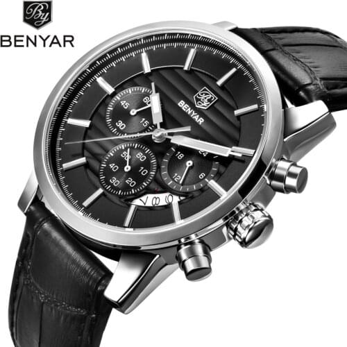 Benyar Mens Watch 2019 Fashion Casual Sports Watch Top Brand Luxury Military Watch Leather Waterproof Watch Men Wholesale