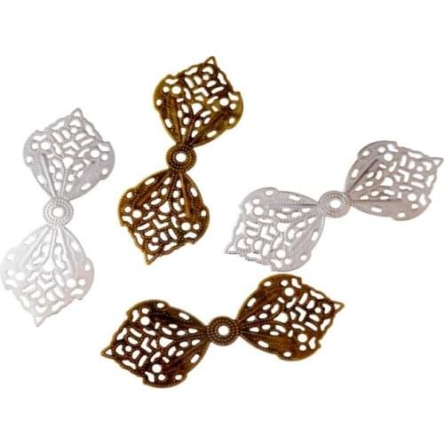 Free shipping 10Pcs Filigree Bow Wraps Connectors Metal Crafts Decoration DIY Findings Connectors 62x24mm