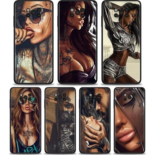 Sexy Sleeve Tattooed Girl for Xiaomi Poco X3 Pro X3 NFC F3 M3 F1 TPU Case for Redmi Note 8 8T 9 9T 9S 10 Pro Soft Phone Shell
