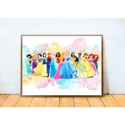 Disney Watercolor Princesses Art Disney Canvas Painting Poster and Prints Nursery Wall Art for Kids Room Decor Unframed