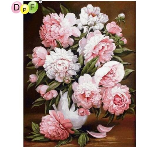DPF Pink flower leaves 5D crafts needlework diamond mosaic square home decor diamond embroidery diamond painting cross stitch