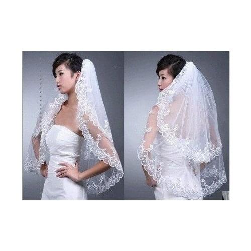 Hot sale 2 Layers New Elegant Lace White Wedding Bridal Bride Veil Comb