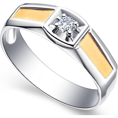 18K Au750 Yellow White Gold Ring Men Wedding Anniversary Engagement Party Ring Round Moissanite Diamond Casual Sporty Trendy