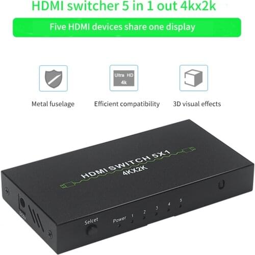 HDMI Switcher 5 in 1 Out Switch 4K 5X1/ 5 Cut 1 5 In And 1 Out Switcher Supports Up To 1920*1080/60HZ with Remote Control