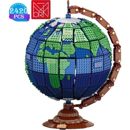 2420pcs Creator Design Globe Building Block Static Spherical World Unique Globe Model Assembly Educational Toys Birthday Gifts