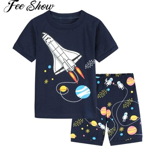 Summer Boys Pajamas Set Kids Sleepwear Casual Homewear Outfits Cotton Short Sleeves T-shirt Tops Shorts Boys Clothes Sets 2-8Y