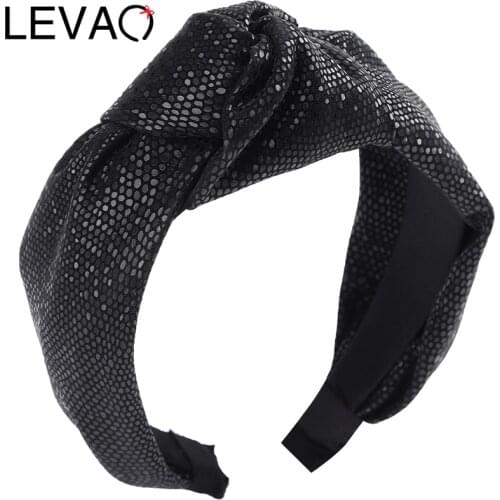 LEVAO Leather Polka Dot Knotted Headband Solid Color Wide Hairbands Bezel Turban Women Headbands Girl Accessories Headwear