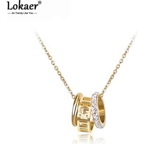 Lokaer Classic AAA Cubic Zirconia Pendant Roman Letter Necklace For Women Stainless Steel Wedding Female Necklace Jewelry N18033