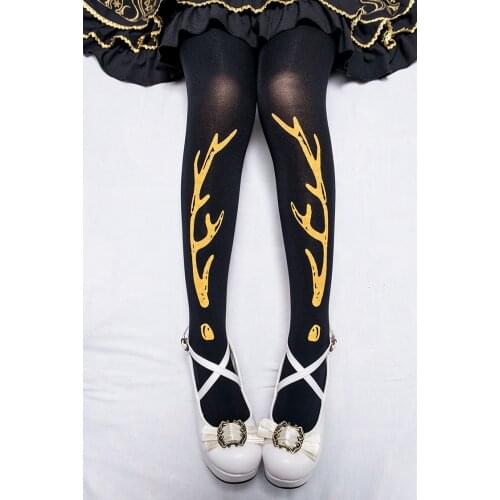 Lolita antler bronzing micro-pressure velvet tights plus long soft sister girl print bottoming stockings