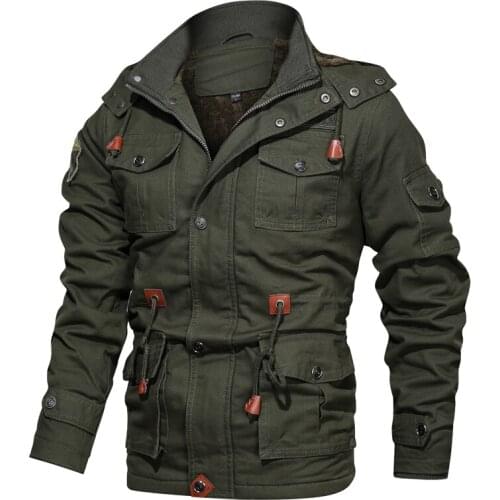 MANTLCONX Military Jacket Men Winter Thick Cargo Jacket Coat Thermal Fleece Pilot Jackets Casual Windbreaker Coat Men Jaqueta