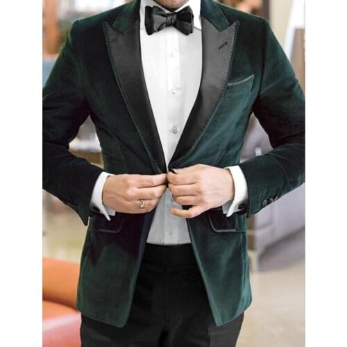 2021 Autumn New Tailor Made Fashion Green Loose Style Men Suits Slim Fit For Wedding Dinner Party Velvet Jacket Pants