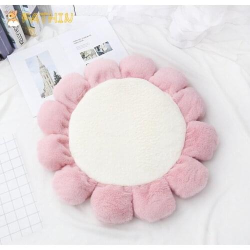 FATHIN Ins Soft Dog Blanket Round Flower Beds for Small Large Dog Cat 60/80/100CM Pet Cushion