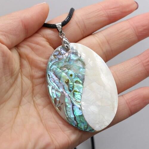 Natural Shell Necklace With Egg-Shaped Eight Diagrams Pendant Leather Cord 2MM Charms For Elegant Women Love Romantic Gift