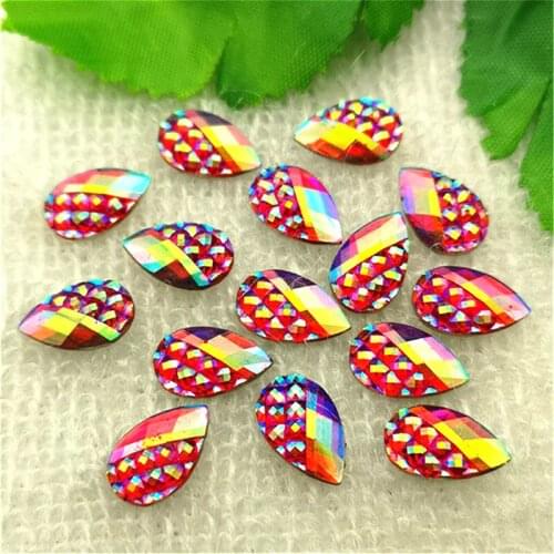 New 60PCS 8*12mm AB Resin drop Flatback Rhinestone scrapbook craft appliques DIY