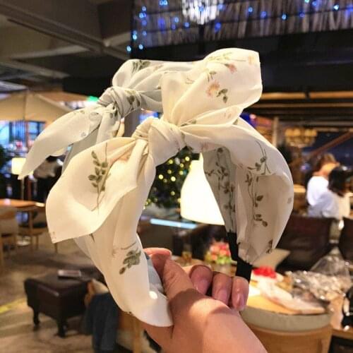 Rabbit Ears Cloth Print Wide Side Bow Headband Hair Hoop Fashion Ladies Floral Solid Hair Band For Girl Hair Accessories