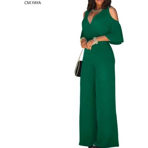 Autumn Winter women Three Quarter Sleeve CutOut Shoulder V-Neck Bodycon Jumpsuit Sexy Club Night Straight Romper Playsuit GL9408