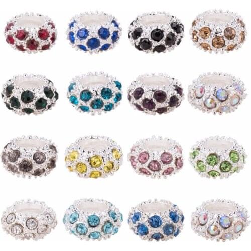 PANDAHALL 100pcs 11x6mm Rondelle Rhinestone Fit European Beads Large Hole Loose Spacer Bead DIY Bracelet Jewelry Accessories