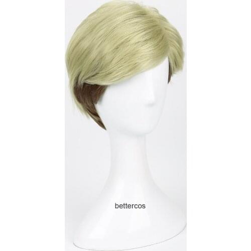 Attack on Titan Erwin Smith Cosplay Wigs Short Blonde Brown Ombre Heat Resistant Synthetic Hair Wig + Wig Cap