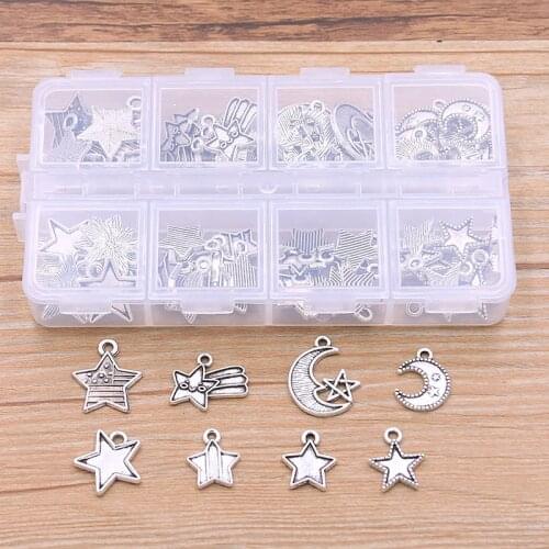 1 Set 80Pcs/Lot 2 Color 8 Styles Natural Charm Moon Star Pendant With Box Material For DIY Jewelry Necklace Bracelet Making