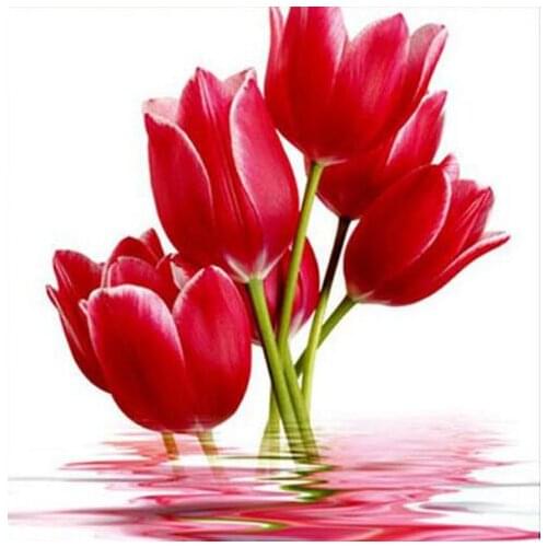 Full Diamond Mosaic"Water red tulips"Patterns Rhinestone Handmade Kits Diamond Painting Cross Stitch Embroidery Home Decoration