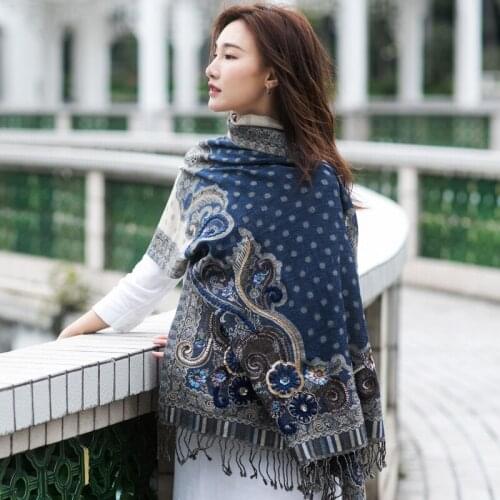 Merino Wool Pashmina Scarf Indian Handmade Bead Nepal Boiled Fashion Warm Soft Wool Scarf For Ladies Embroidery