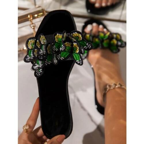 Bowknot Flat Heels Slippers Women Transparent PVC Outdoor Sandals Woman 2021 Summer Fashion Pearl Open Toe Slides