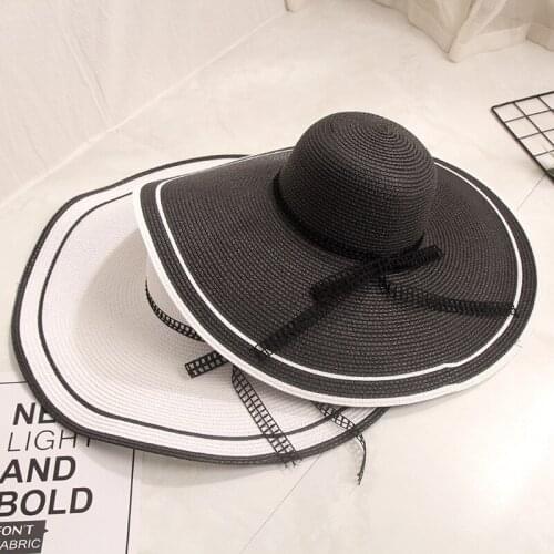 Fashion Summer Large Brim Straw Hat Floppy Wide Brim Sun Cap Bowknot Beach Foldable Hats New 2021 Hats for Women Lady Panama
