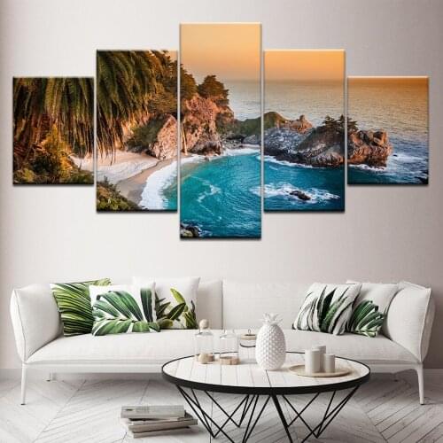 Modern Home Decor Wall Art Painting Sea Beach Canvas Picture Wall Artwork Print On Canvas Painting Modular Frame 5 Piece